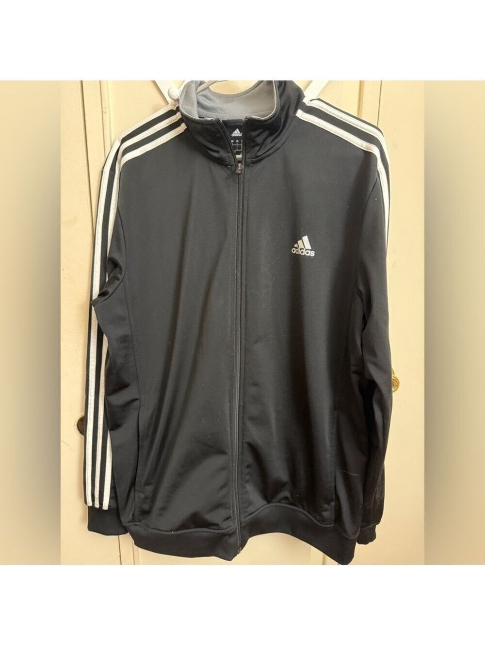 adidas Men’s Essentials Warm-Up 3-Stripes Track Jacket Black White Size L
